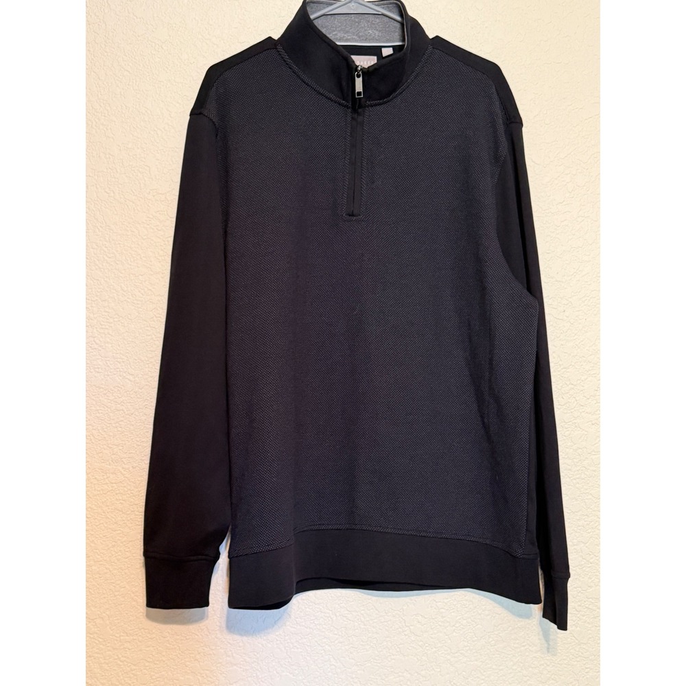 Ted Baker Mens Quarter Zip Pullover Textured Front Mock Neck Black Navy Large